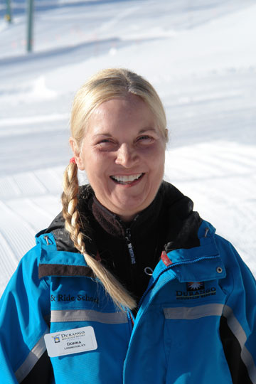 Donna snowbike instructor at DMR